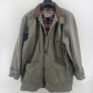 Pacific Crest Chore Jacket Men's‎ Large Leather Collar Green Flannel Lined Coat